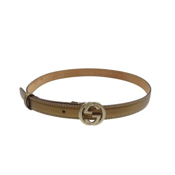 Gucci GG Logo Leather Gold Hardware Gold 85-34 Belt 0976